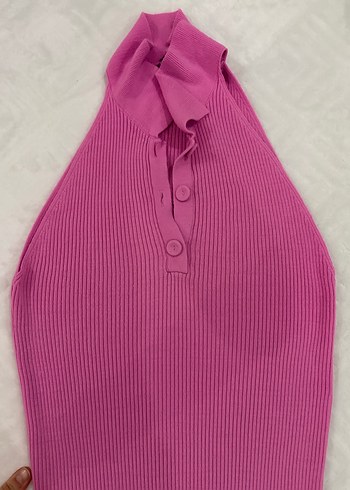 Pembe V Yaka Kemerli Uzun Elbise - Görsel 7