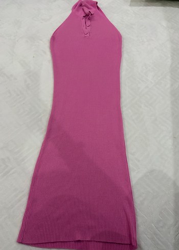 Pembe V Yaka Kemerli Uzun Elbise - Görsel 5