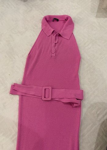 Pembe V Yaka Kemerli Uzun Elbise - Görsel 2