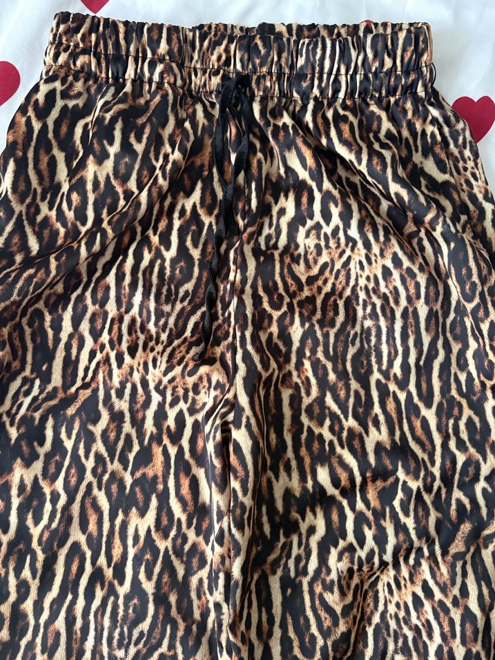 Kahverengi Leopar Desenli Kadın Kumaş Pantolon - Görsel 2