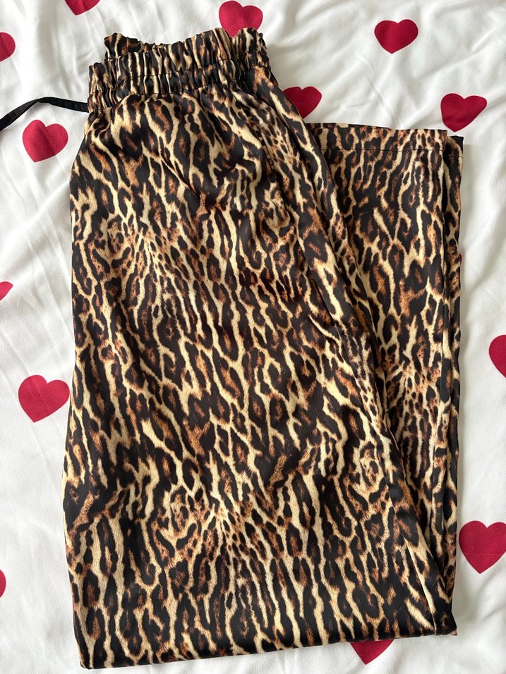 Kahverengi Leopar Desenli Kadın Kumaş Pantolon - Görsel 3