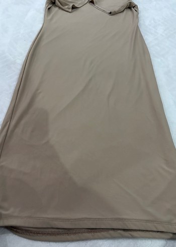 Bej Yarım Kollu Uzun Basic Elbise - Görsel 4