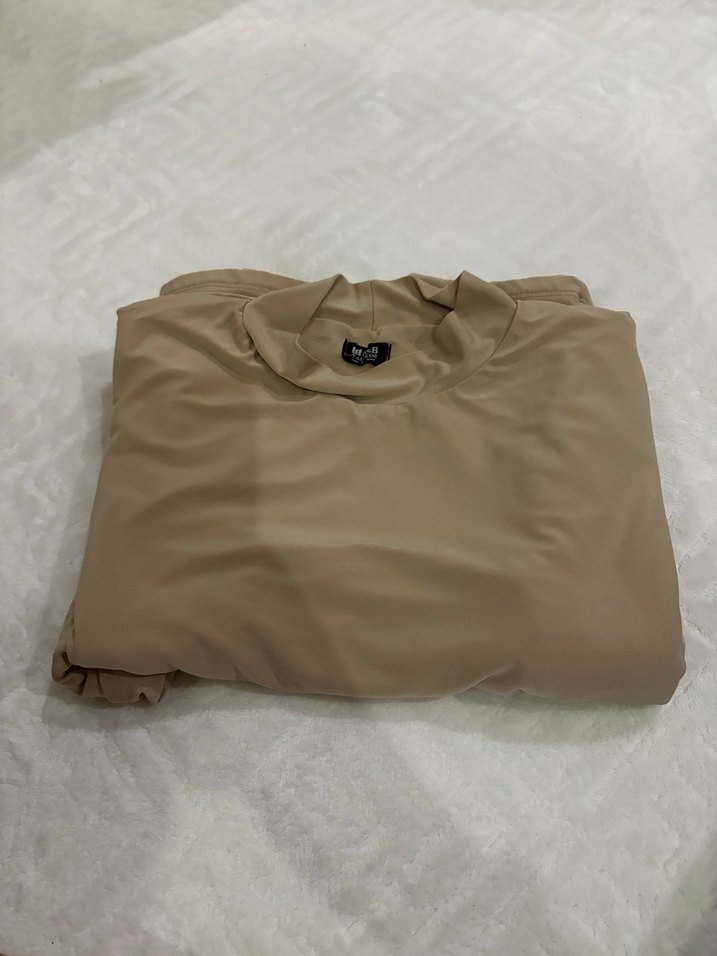 Bej Yarım Kollu Uzun Basic Elbise - Görsel 5