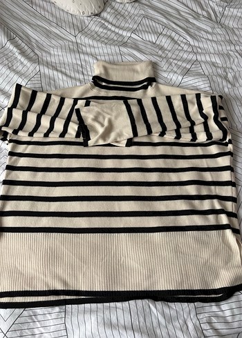 Boğazlı Çizgili Örgü Kadın Kazak - Görsel 4