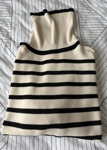 Boğazlı Çizgili Örgü Kadın Kazak - Görsel 5