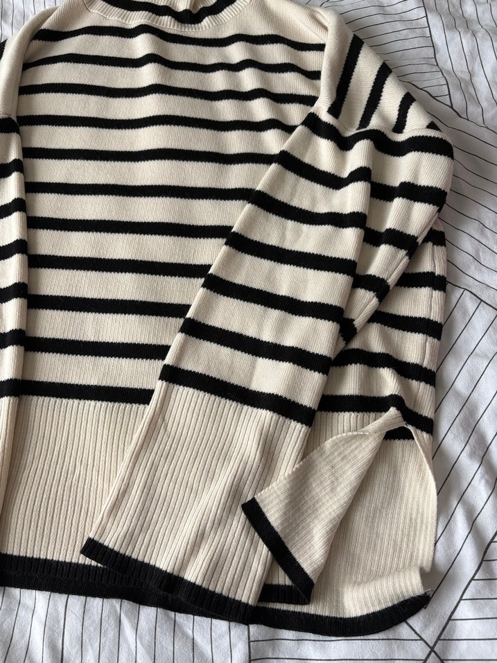 Çizgili Boğazlı Triko Kadın Kazak - Görsel 5