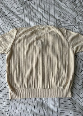 Bej Kısa Kollu Örgü Kadın Kazak - Görsel 5