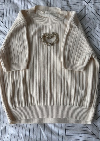 Bej Kısa Kollu Örgü Kadın Kazak - Görsel 3