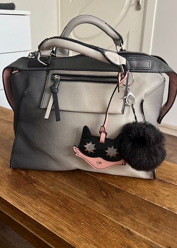 Zara Gri Deri Kadın Çanta Kürklü Detaylı