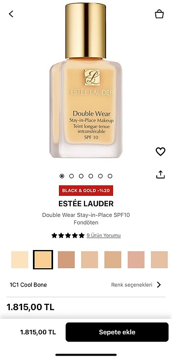Beden Renk Estee Lauder Double Wear Fondöten 1C1