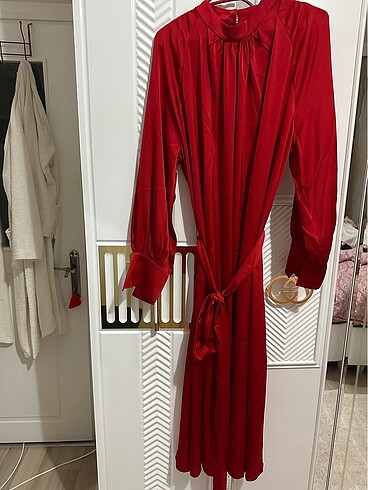 xl Beden bordo Renk Saten elbise