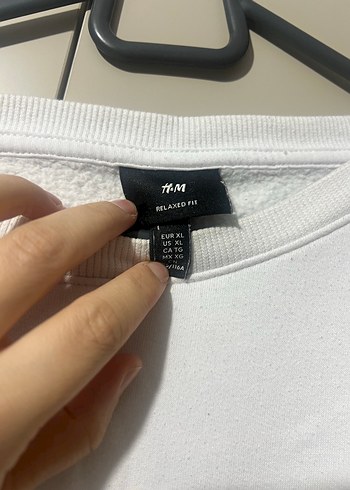 xl Beden HM Beyaz Salaş Kadın Bisiklet Yaka Sweatshirt