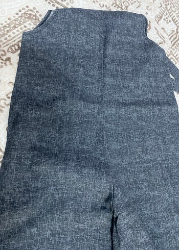 Gri Keten Salaş Midi Kadın Tulum - Görsel 10