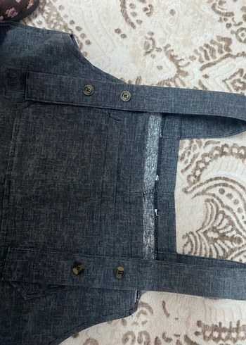 Gri Keten Salaş Midi Kadın Tulum - Görsel 5