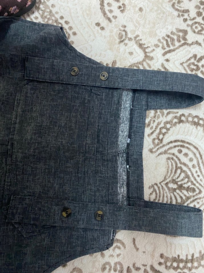 Gri Keten Salaş Midi Kadın Tulum - Görsel 5