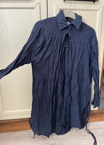 Kadın Gri Keten Pileli Uzun Kollu Gömlek - Görsel 2