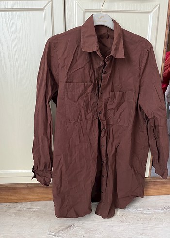 Kahverengi Keten Kadın Gömlek - Görsel 3