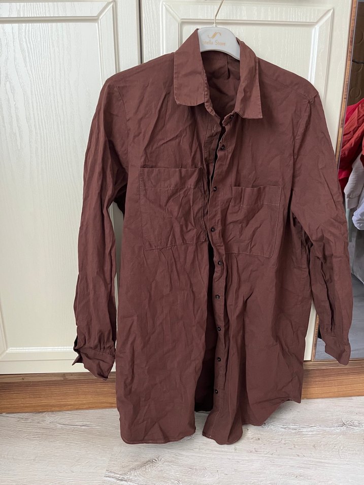 Kahverengi Keten Kadın Gömlek - Görsel 3