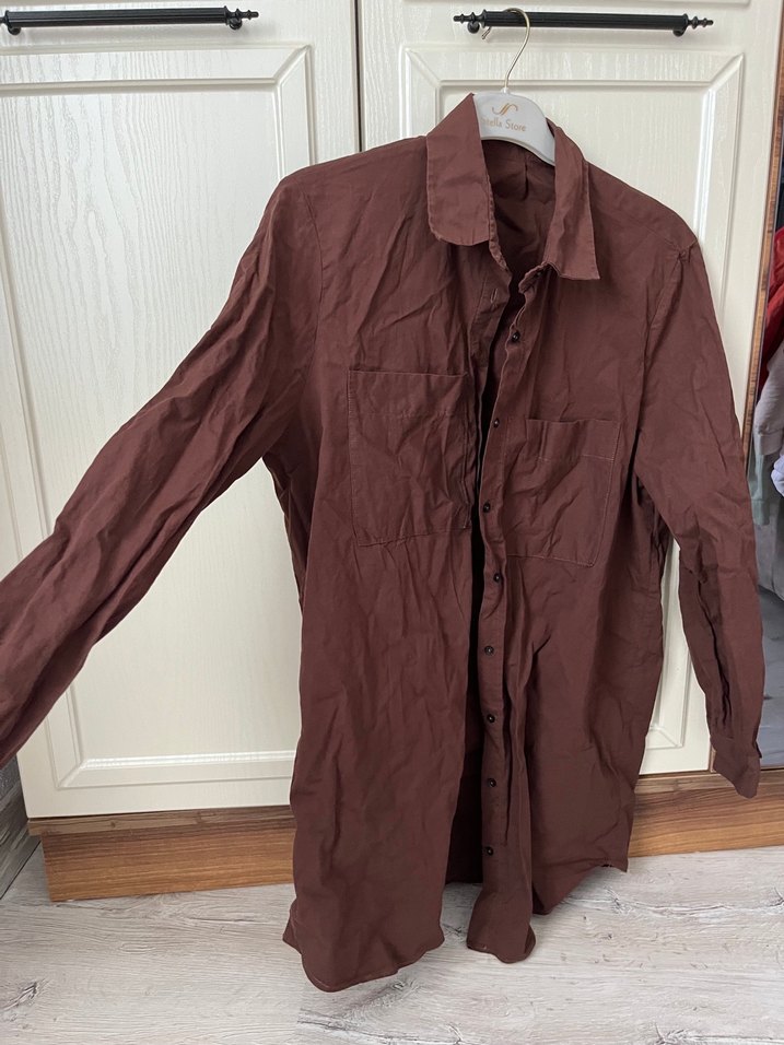 Kahverengi Keten Kadın Gömlek - Görsel 2