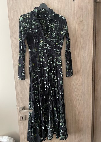 Siyah Çiçek Desenli Uzun Bohem Elbise - Görsel 6