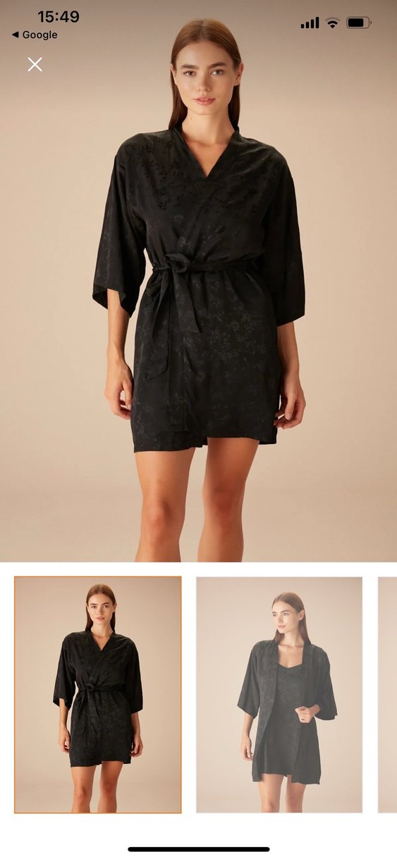 Siyah Kısa Kollu Mini Kadın Sabahlık gecelik takımı - Görsel 2