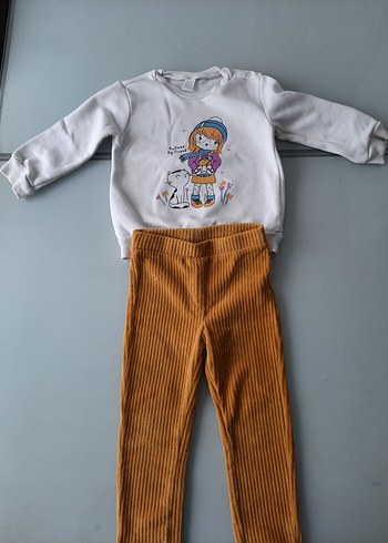Bebek Kız Baskılı Sweatshirt ve Triko Pantolon Seti