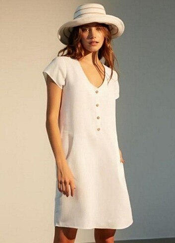 xs Beden Mudo beyaz keten elbise yeni etiketli 34