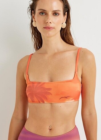 Tropikal baskili straplez bikini üstü 36 yeni - Görsel 3