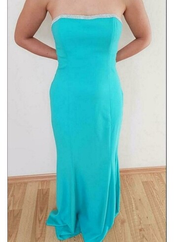 Straplez Turkuaz Uzun Abiye yeni 38/ 40 beden - Görsel 6