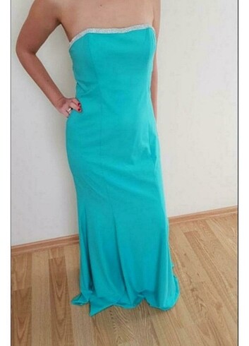 Straplez Turkuaz Uzun Abiye yeni 38/ 40 beden - Görsel 9