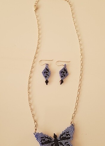 Kelebek kolye küpe takim el yapimi - Görsel 6