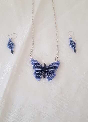 Kelebek kolye küpe takim el yapimi - Görsel 9