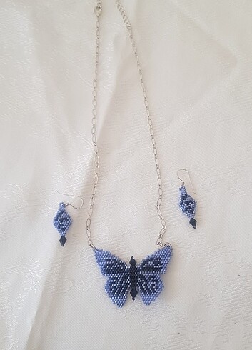 Kelebek kolye küpe takim el yapimi - Görsel 10