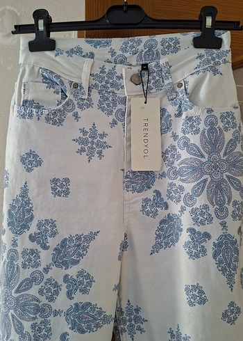 Bohem Desenli Midi Yüksel Bel Denim Pantolon 36 yeni etiketli - Görsel 3