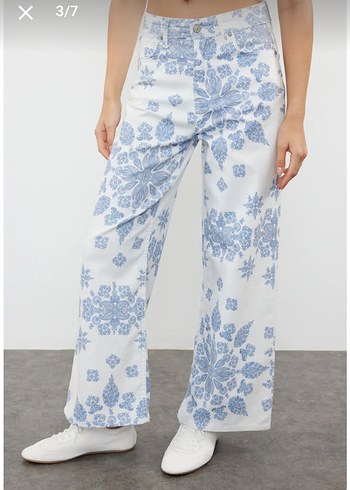 Bohem Desenli Midi Yüksel Bel Denim Pantolon 36 yeni etiketli - Görsel 4