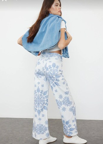 Bohem Desenli Midi Yüksel Bel Denim Pantolon 36 yeni etiketli - Görsel 6