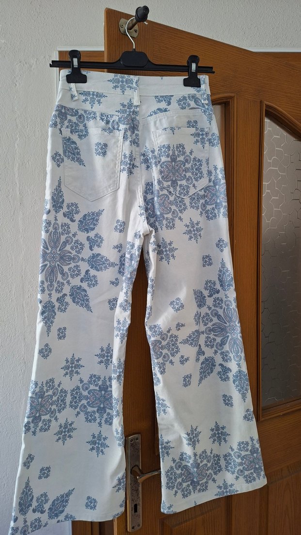 Bohem Desenli Midi Yüksel Bel Denim Pantolon 36 yeni etiketli - Görsel 2