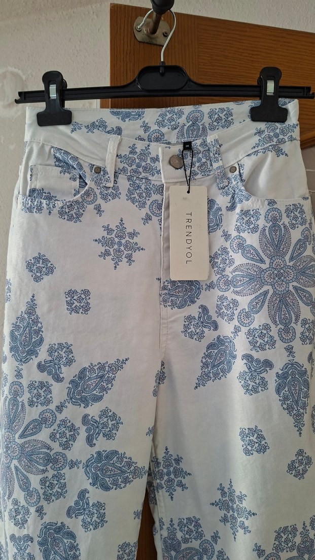 Bohem Desenli Midi Yüksel Bel Denim Pantolon 36 yeni etiketli - Görsel 3