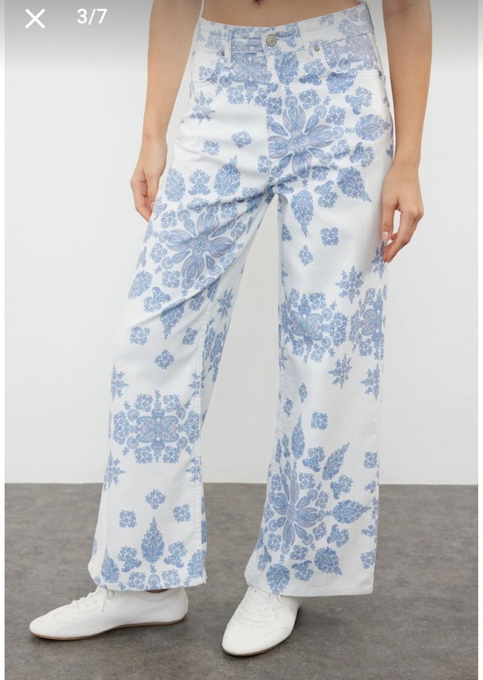 Bohem Desenli Midi Yüksel Bel Denim Pantolon 36 yeni etiketli - Görsel 4