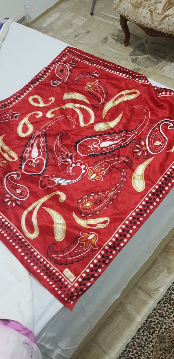 Kırmızı Parlak Desenli Kadın Fular - Görsel 2