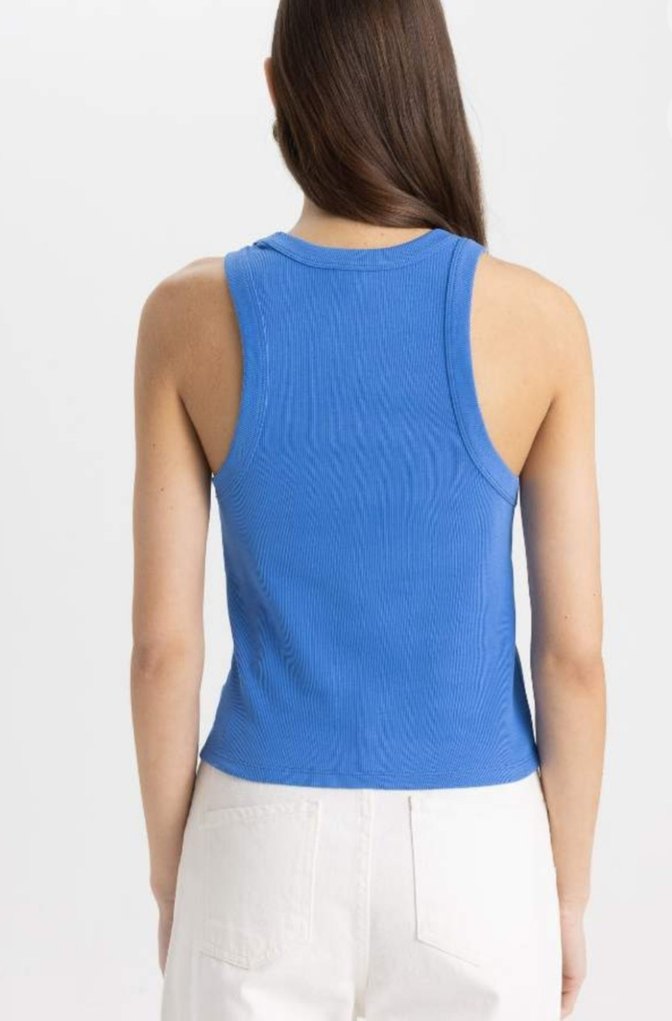 Kadın Mavi Halter Yakalı Fitilli Kaşkorse Slim Fit Atlet 36 - Görsel 4