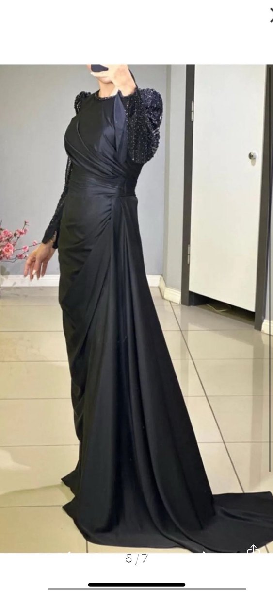 Uzun Siyah tesettür  Abiye Elbise Kenzel - Görsel 4