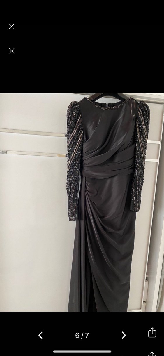 Uzun Siyah tesettür  Abiye Elbise Kenzel - Görsel 5