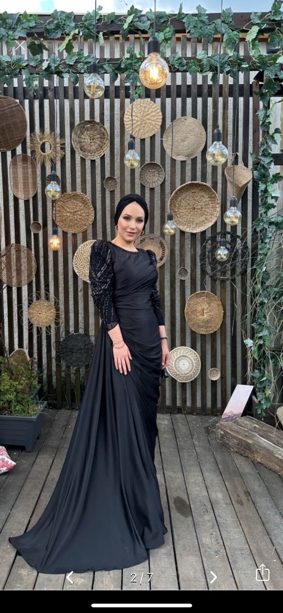 Uzun Siyah tesettür  Abiye Elbise Kenzel - Görsel 2