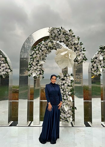 Lacivert Drapeli Uzun Abiye Elbise - Görsel 5