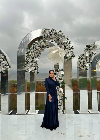 Lacivert Drapeli Uzun Abiye Elbise - Görsel 9