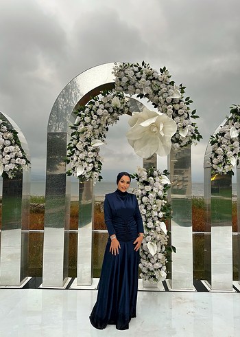 Lacivert Drapeli Uzun Abiye Elbise - Görsel 4