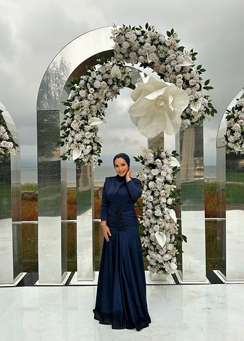 Lacivert Drapeli Uzun Abiye Elbise - Görsel 3