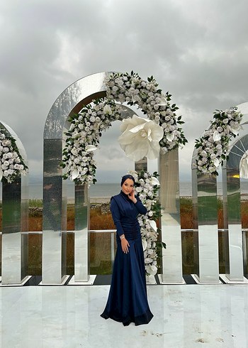 Lacivert Drapeli Uzun Abiye Elbise - Görsel 8