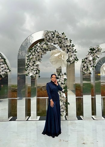 Lacivert Drapeli Uzun Abiye Elbise - Görsel 10